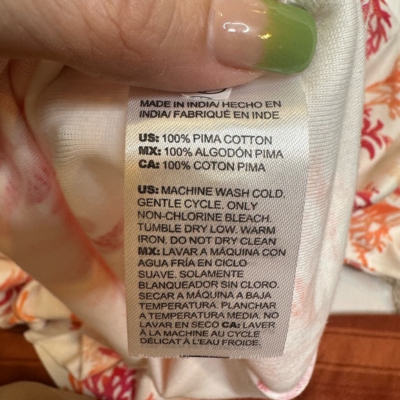 NWT Chico’s Pima Cotton Coral Print V-Neck Top 3/4 Sleeve Size 1 (M) Alabaster - Picture 7 of 9